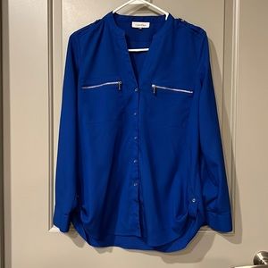Electric Blue Button-Down Blouse with Silver Accents
